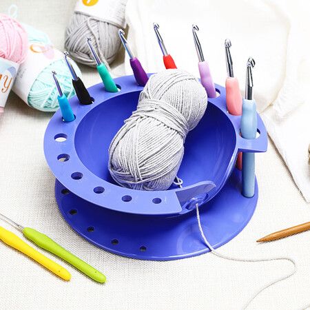 Plastic Crochet Bowl Prevent Fall Round Crochet Storage Organizer Large Capacity Crochet Wool Bowl with Hole for DIY Accessories