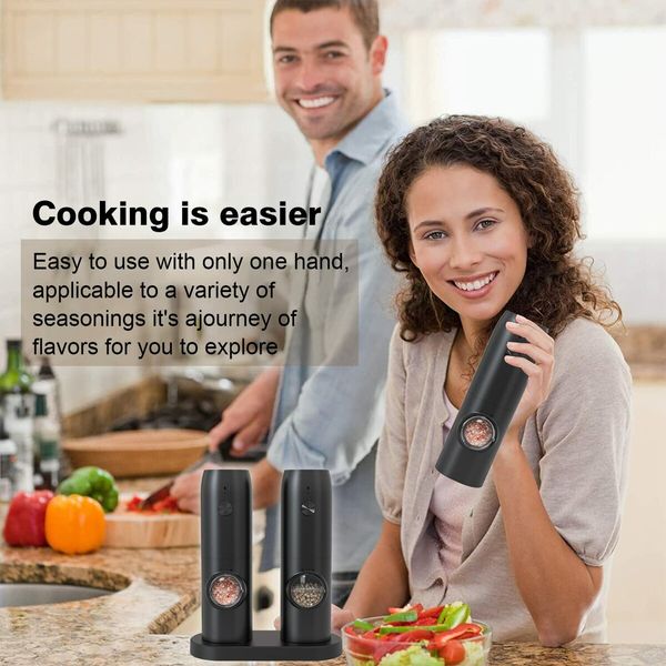 Rechargeable Electric Salt and Pepper Grinder Set Automatic Shakers With Charging Base USB Cable LED Lights