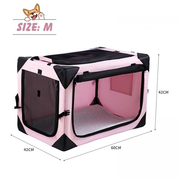 Dog Pet Cat Crate Cage Rabbit Hutch Bird Puppy Bunny Carrier Travel Indoor Soft Outdoor Car Foldable Medium Pink