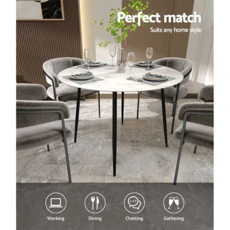 Artiss Dining Table Round Marble Effect 110CM