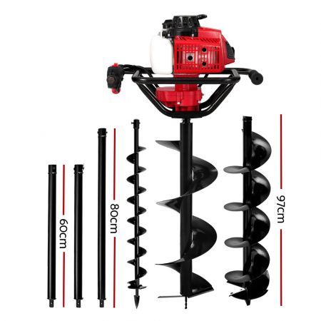 Giantz Post Hole Digger 92CC Petrol Motor Drill Extension Auger Bits Kits