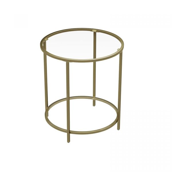 VASAGLE Round Side Table with Tempered Glass Top