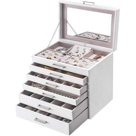 SONGMICS Jewellery White Box with 6 Layers and 5 Drawers