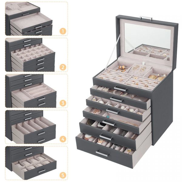 SONGMICS Jewellery Box with 6 Layers and 5 Drawers