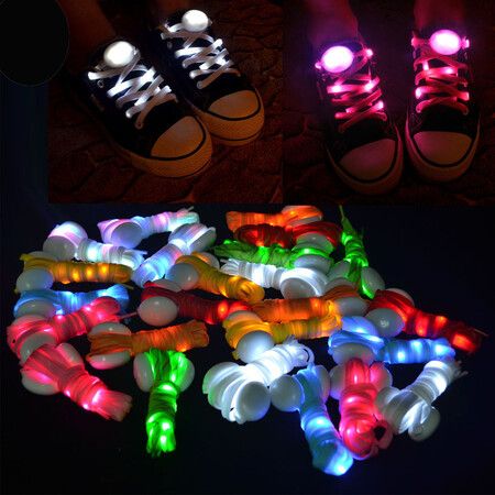 1 Pair LED Luminous Shoelaces Various Colours Glowing Sport Shoe Laces Flash Light Flat Sneakers Canvas Shoe Strings Party Decor Color White