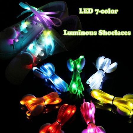 1 Pair LED Luminous Shoelaces Various Colours Glowing Sport Shoe Laces Flash Light Flat Sneakers Canvas Shoe Strings Party Decor Color Blue