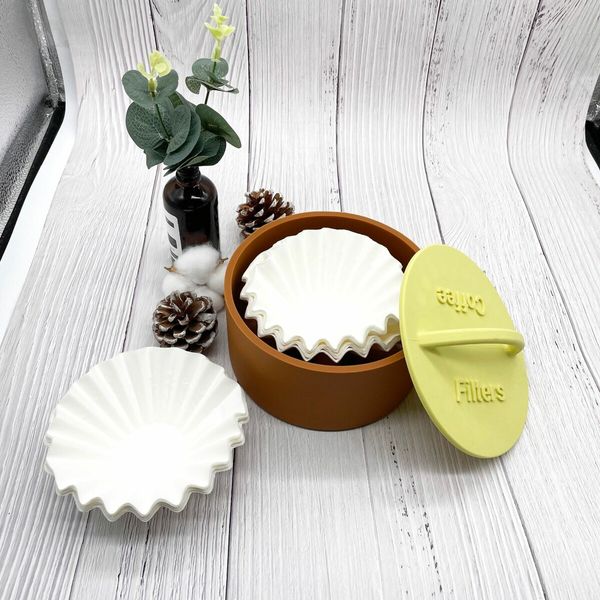 Silicone Coffee Filter Paper Holder Kitchen Storage Organizer with Lid-Brown