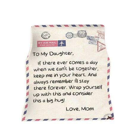 To My Daughter Letter Printed Quilts Dad Mom for Daughter's Air Mail Blanket Positive Encourage and Love Daughter's Flannel Blanket Gifts (50x60in)