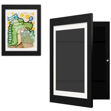 Children Art Frames Kids Artwork Storage Rack Magnetic Front Open Changeable for Poster Photo Drawing Paintings Pictures Display Color Wood