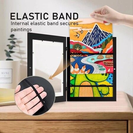 Children Art Frames Kids Artwork Storage Rack Magnetic Front Open Changeable for Poster Photo Drawing Paintings Pictures Display Color Wood