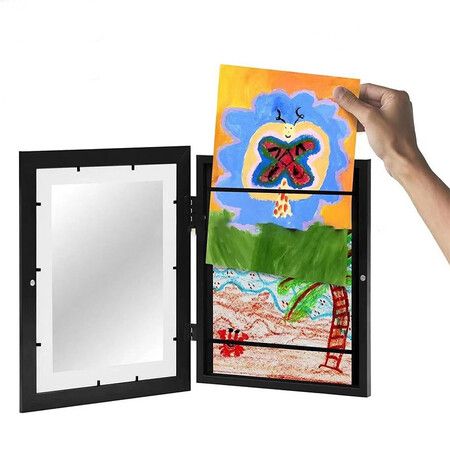 Children Art Frames Kids Artwork Storage Rack Magnetic Front Open Changeable for Poster Photo Drawing Paintings Pictures Display Color Wood