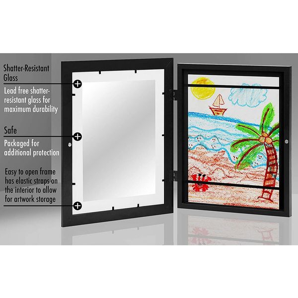 Children Art Frames Kids Artwork Storage Rack Magnetic Front Open Changeable for Poster Photo Drawing Paintings Pictures Display Color Black