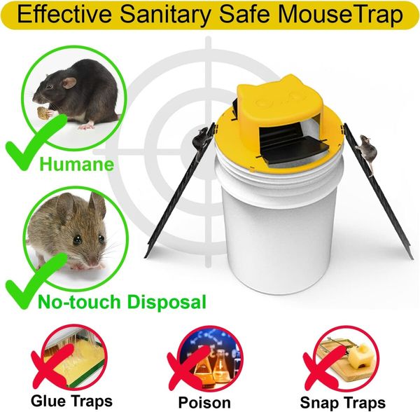 Auto Reset Rat Catch Traps, Reusable Mouse Trap, Sliding Bucket Lid,Humane Rat Traps, Compatible with 5 Gallon Bucket(Not Included) 2 Pack