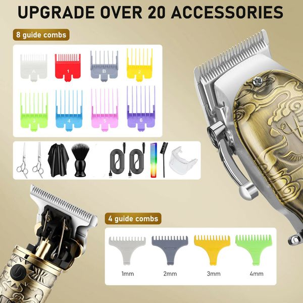 Hair Clippers T-Blade Trimmer Set Barber Clippers Rechargeable Hair Beard LED Display for Men Women Kids-Bronze