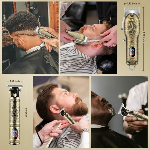 Hair Clippers T-Blade Trimmer Set Barber Clippers Rechargeable Hair Beard LED Display for Men Women Kids-Bronze