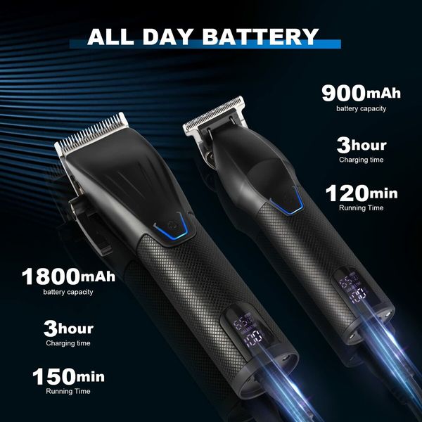 Professional Hair Clippers Trimmer Barber Clipper Set Cordless Hair Cutting Grooming Haircut Kit for Men-Black