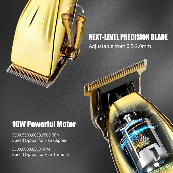 Hair Clippers T-Blade Trimmer Set with Charging Base Cordless 4 Adjustable Speeds Hair Barbe Kit-Gold