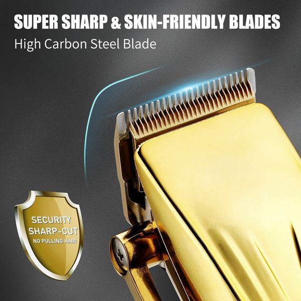 Hair Clippers T-Blade Trimmer Set with Charging Base Cordless 4 Adjustable Speeds Hair Barbe Kit-Gold