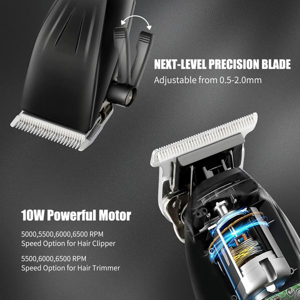 Hair Clippers T-Blade Trimmer Set with Charging Base Cordless 4 Adjustable Speeds Hair Barbe Kit-Black