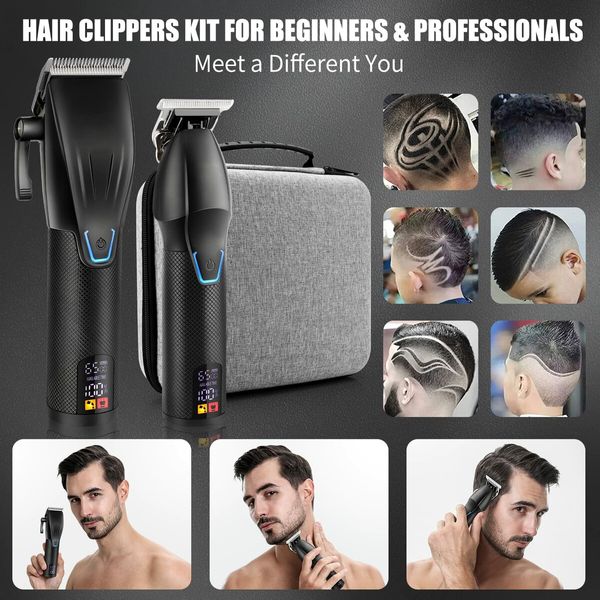 Hair Clippers T-Blade Trimmer Set with Charging Base Cordless 4 Adjustable Speeds Hair Barbe Kit-Black