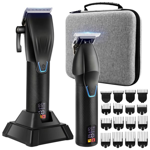 Hair Clippers T-Blade Trimmer Set with Charging Base Cordless 4 Adjustable Speeds Hair Barbe Kit-Black