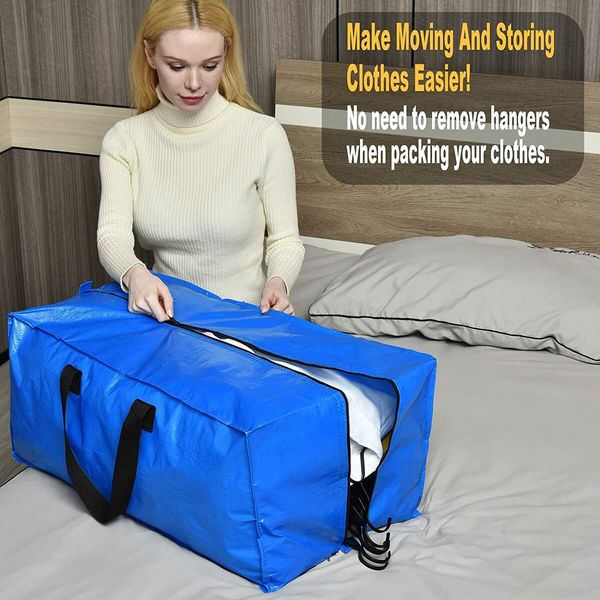 Moving Boxes Heavy Duty Extra Large Storage Bags, Blue Moving Bags Totes with Zippers 4 Pack