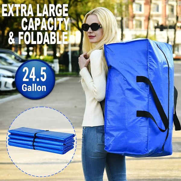 Moving Boxes Heavy Duty Extra Large Storage Bags, Blue Moving Bags Totes with Zippers 4 Pack