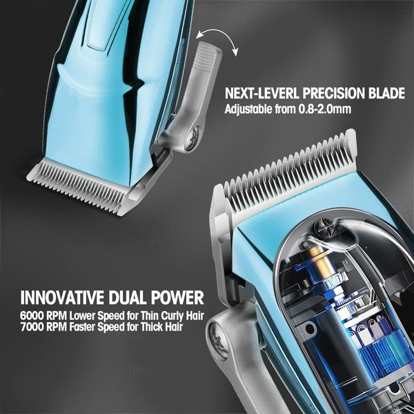 Hair Clippers with Beard Trimmer Set Cordless 2 Adjustable Speeds Haircut Kit T-Blade USB Rechargeable-Blue