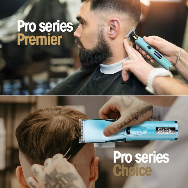 Hair Clippers with Beard Trimmer Set Cordless 2 Adjustable Speeds Haircut Kit T-Blade USB Rechargeable-Blue