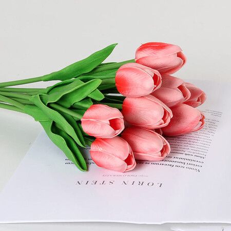 Mother'S Day Gifts 20pcs Coral Artificial Tulip Silk Flowers for Mother's Day Gift Home Kitchen Wedding Decorations