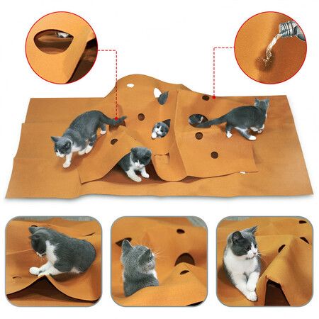 Pet Cat Toy Durable Holed Blanket Foldable Play Mat Hide And Seek Carpet with Holes Scratch-Resistant Hiding House