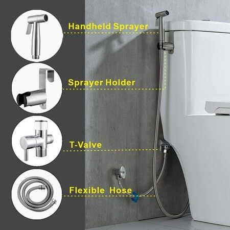 Handheld Bidet Sprayer for Toilet-Adjustable Water Pressure Control with Bidet Hose for Feminine Wash, Stainless Steel Brushed Nickel Cloth Diaper Bidet Toilet Sprayer