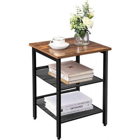 VASAGLE Side Table with 2 Mesh Shelves