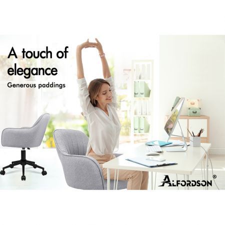 ALFORDSON Office Chair Fabric Armchair Computer Swivel Adult Kids Light Grey