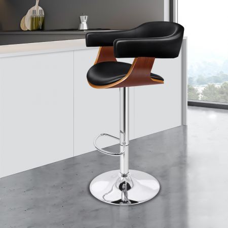 ALFORDSON 1x Wooden Bar Stool Joan Kitchen Swivel Chair Wood Leather Gas Lift