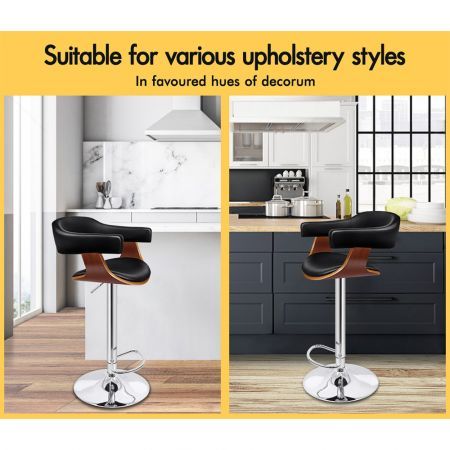 ALFORDSON 1x Wooden Bar Stool Joan Kitchen Swivel Chair Wood Leather Gas Lift