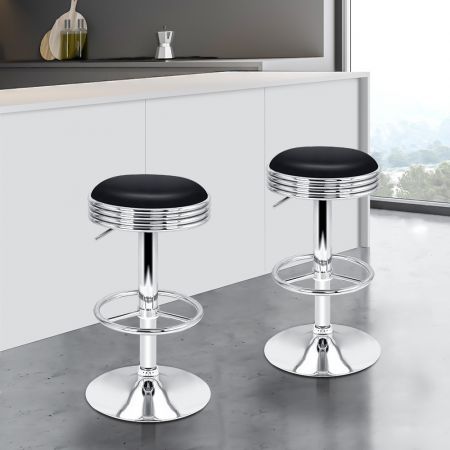 ALFORDSON 2x Bar Stools Sade Kitchen Swivel Chair Leather Gas Lift BLACK