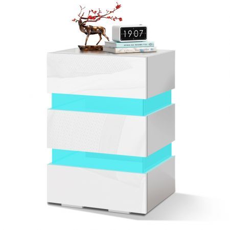 ALFORDSON Bedside Table RGB LED Nightstand 3 Drawers 4 Side High Gloss White