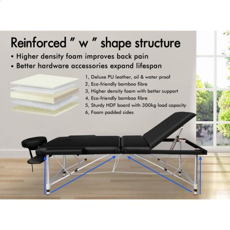 ALFORDSON Massage Table 3 Fold 65cm Foldable Portable Aluminium Lift Up Bed Desk Black