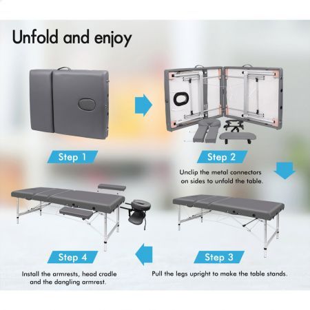 ALFORDSON Massage Table 3 Fold 65cm Foldable Portable Aluminium Lift Up Bed Desk Grey