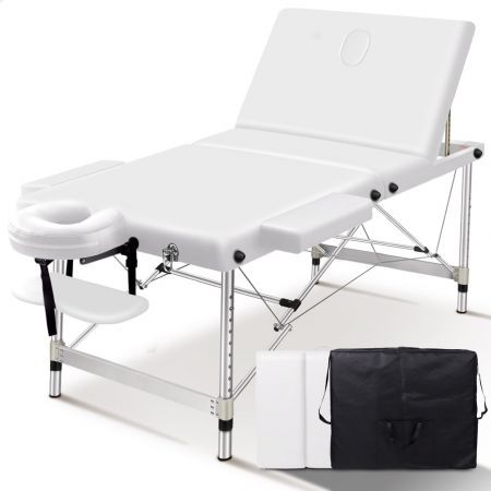 ALFORDSON Massage Table 3 Fold 65cm Foldable Portable Aluminium Lift Up Bed Desk White