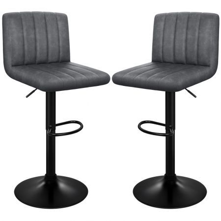 ALFORDSON 2x Bar Stools Macias Kitchen Swivel Chair Leather Gas Lift GREY