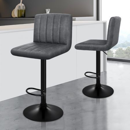 ALFORDSON 2x Bar Stools Macias Kitchen Swivel Chair Leather Gas Lift GREY