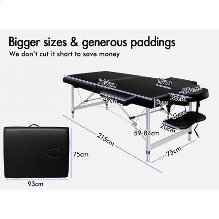 ALFORDSON Massage Table 2 Fold 75cm Foldable Portable Bed Desk Aluminium Lift Up