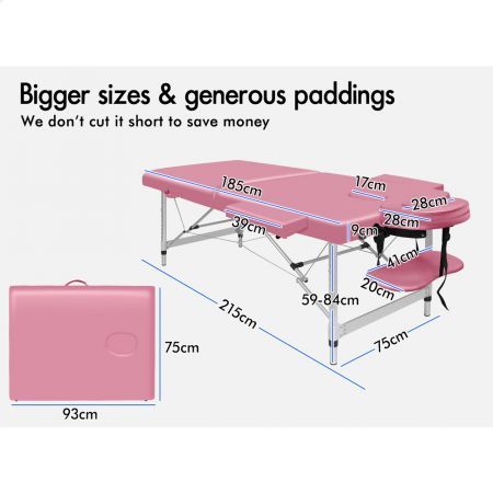 ALFORDSON Massage Table 2 Fold 75cm Foldable Portable Bed Desk Aluminium Lift Up