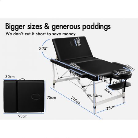 ALFORDSON Massage Table 3 Fold 75cm Foldable Portable Aluminium Lift Up Bed Desk