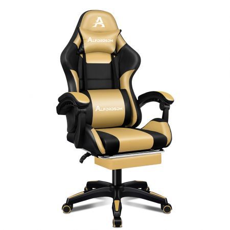 ALFORDSON Gaming Office Chair Extra Large Pillow Racing Executive Footrest Seat Black & Gold