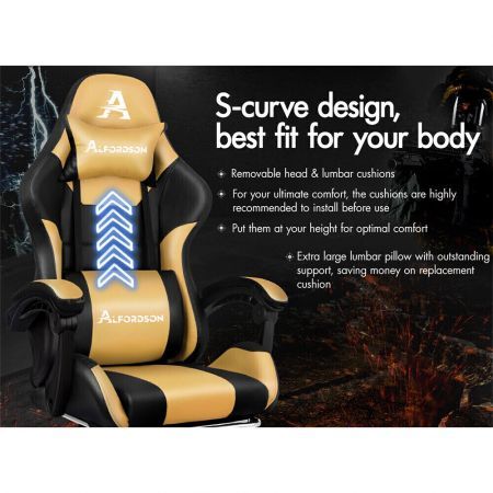 ALFORDSON Gaming Office Chair Extra Large Pillow Racing Executive Footrest Seat Black & Gold