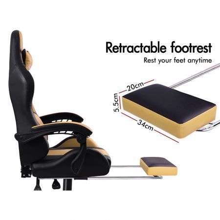 ALFORDSON Gaming Office Chair Extra Large Pillow Racing Executive Footrest Seat Black & Gold