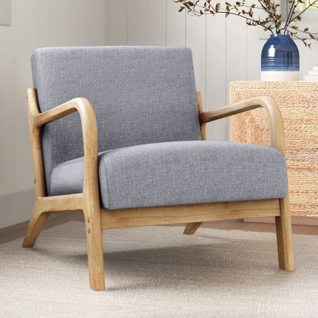 ALFORDSON Armchair Accent Chair Fabric Lounge Sofa Wood Couch Seat Grey